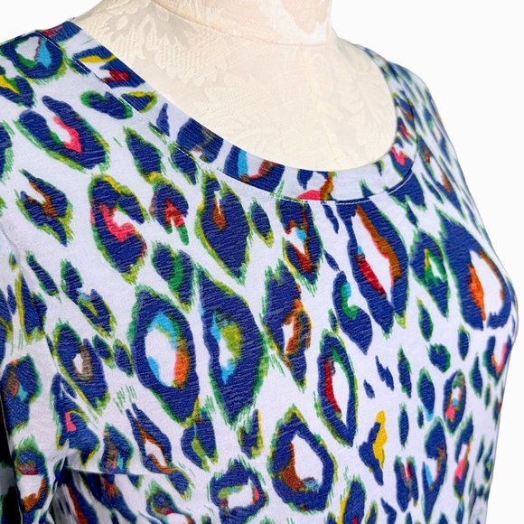 Nine West Cheetah Blouse Multicolor Blue Women's Small Winter 2019 - Picture 3 of 11